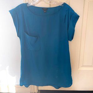 Ann Taylor Short Sleeve Cap Sleeve Teal Tunic Length Dressy Blouse with Pocket